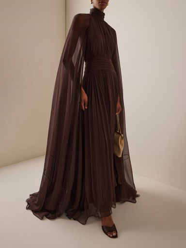 Elegant Draped Cape-style Pleated Maxi Dress