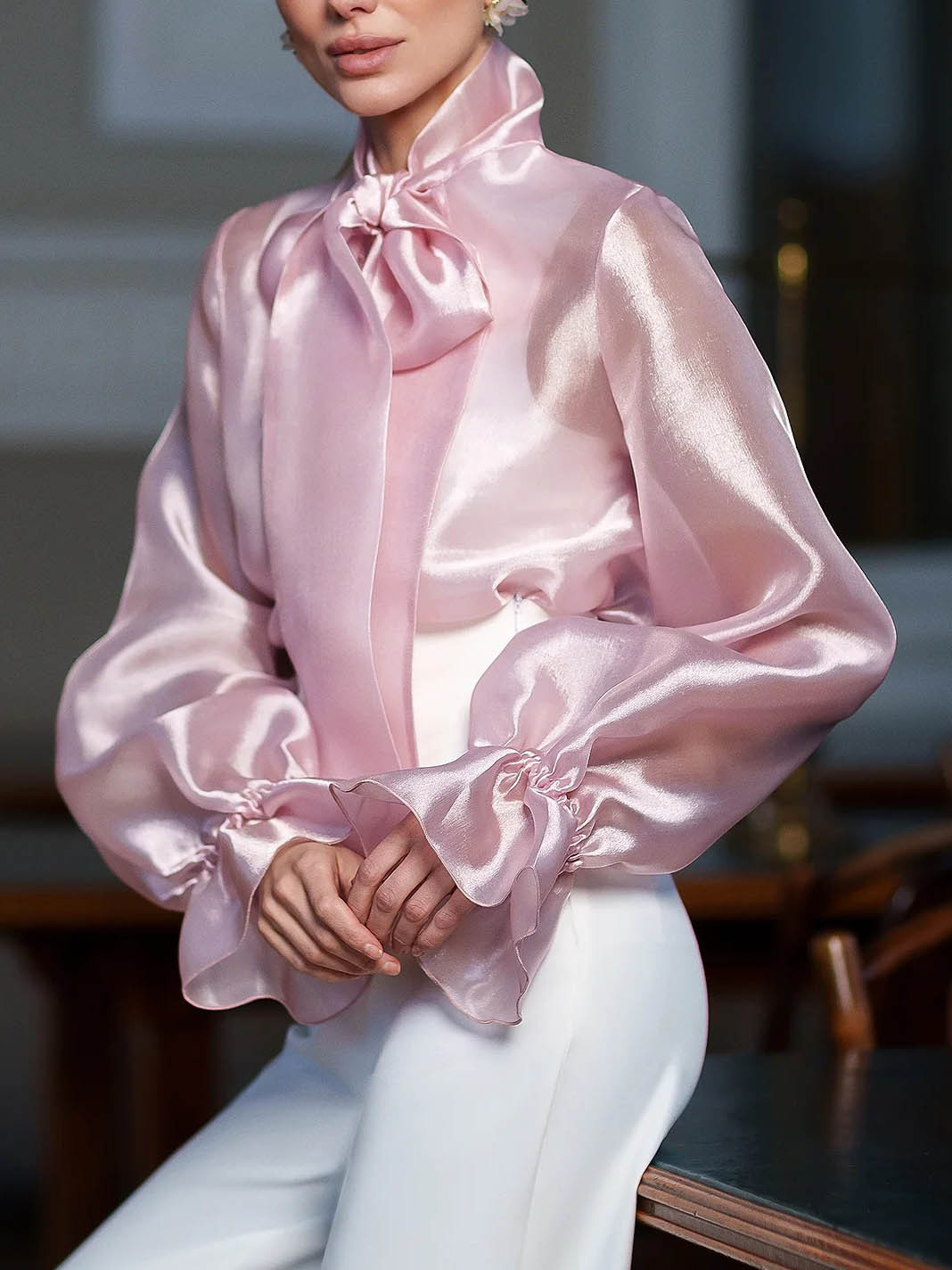 Elegant Wrap-around High Waist Straight Pants