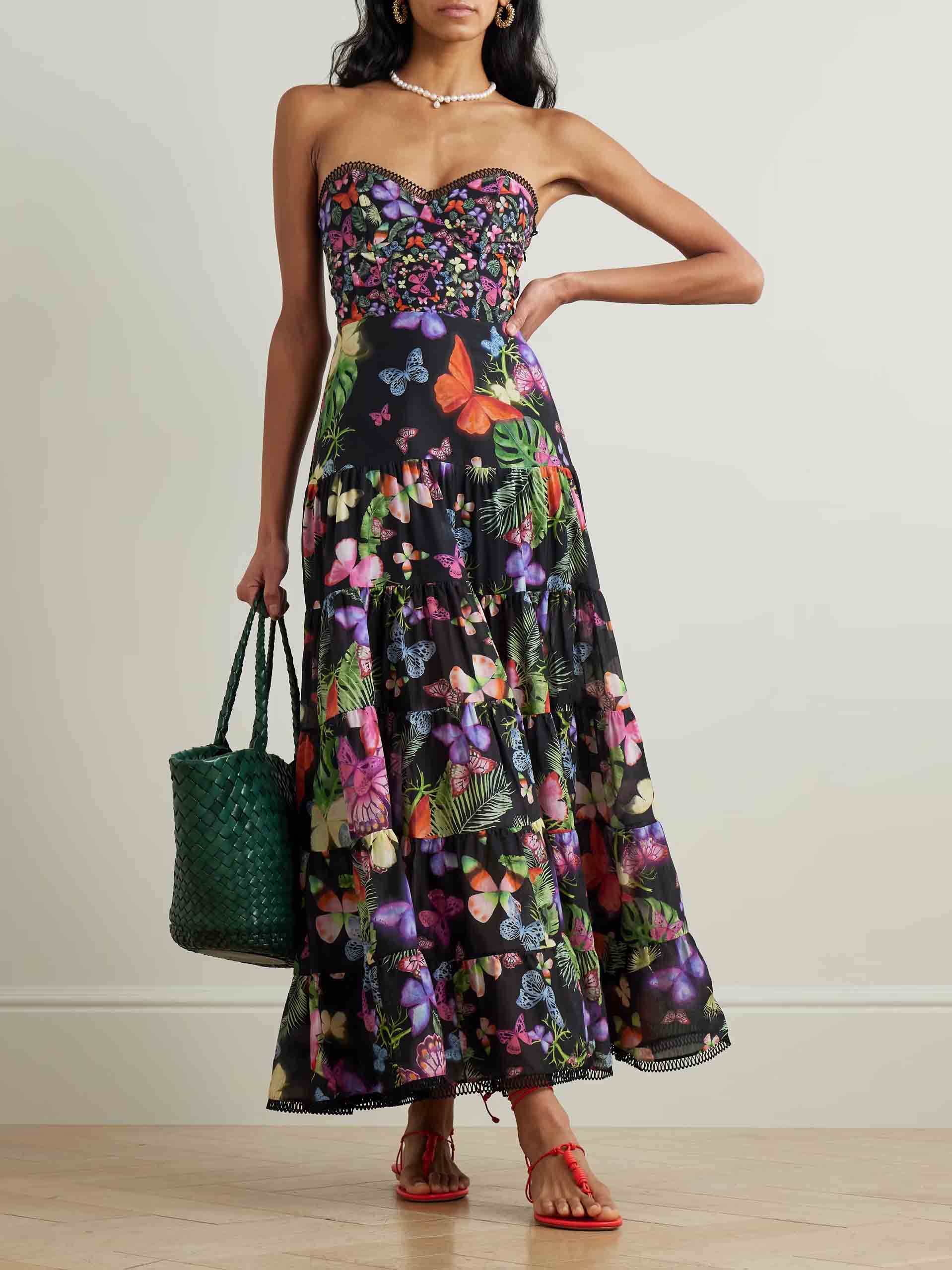 Exquisite Butterfly Print Multi-layered Fluffy Maxi Dress