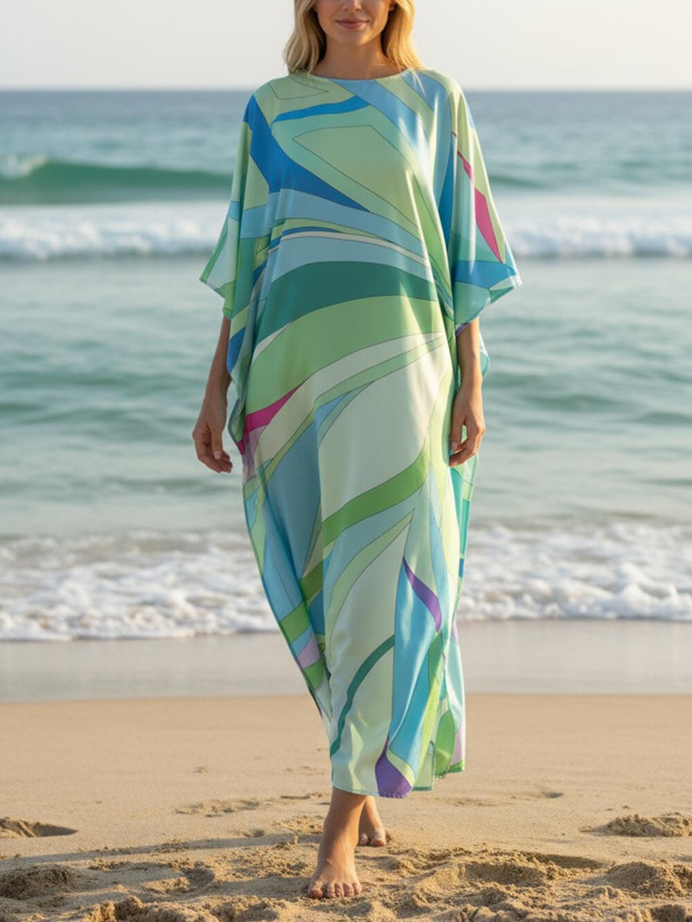 Exquisite Blue Ocean Kaftan Beach Maxi Dress