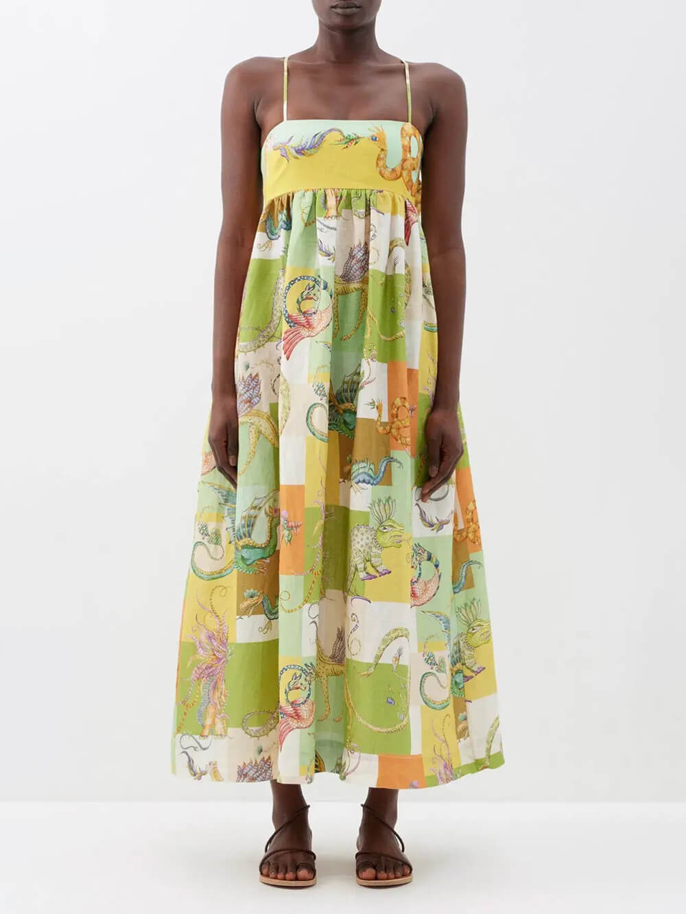 Unique Animal Print Tie Back Pleated Midi Dress