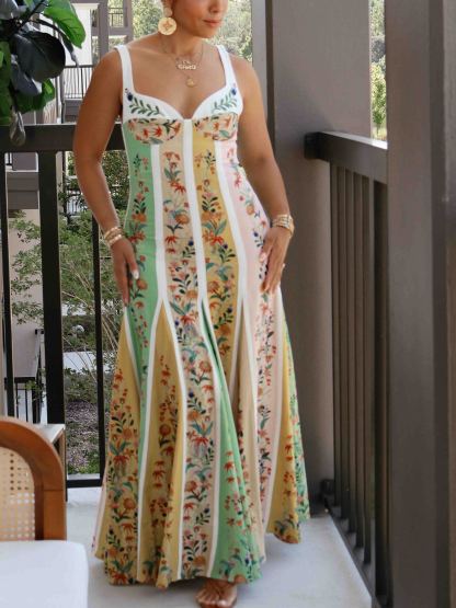 Casual Patchwork Floral Print A-line Maxi Dress