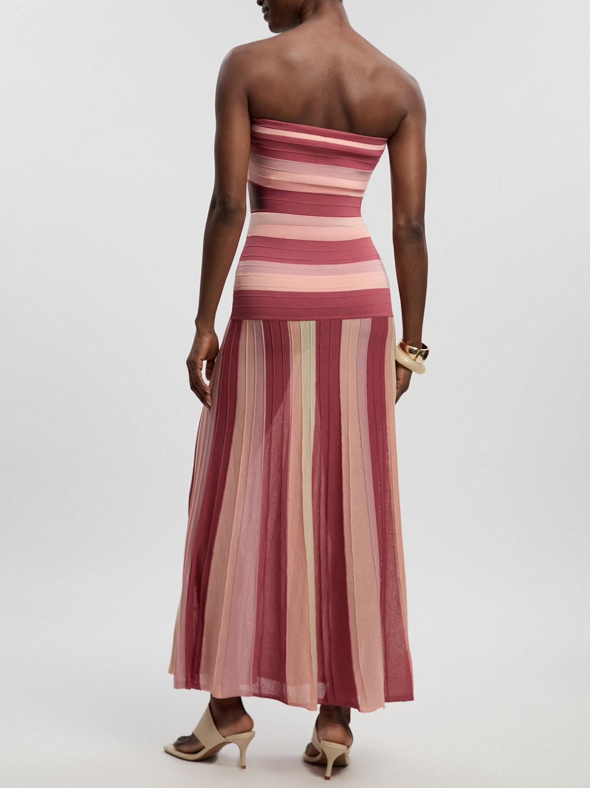 Strapless Striped Strapless Knit Maxi Dress