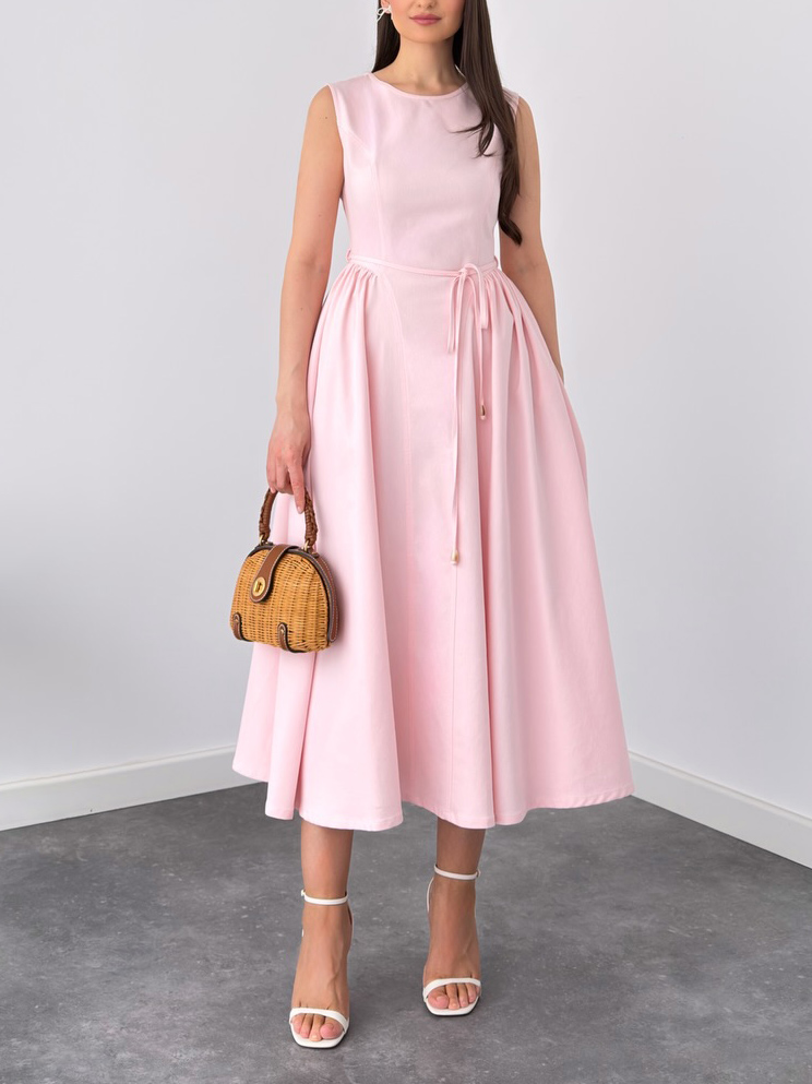 Elegant Sleeveless Tie-Waist A-Line Midi Dress