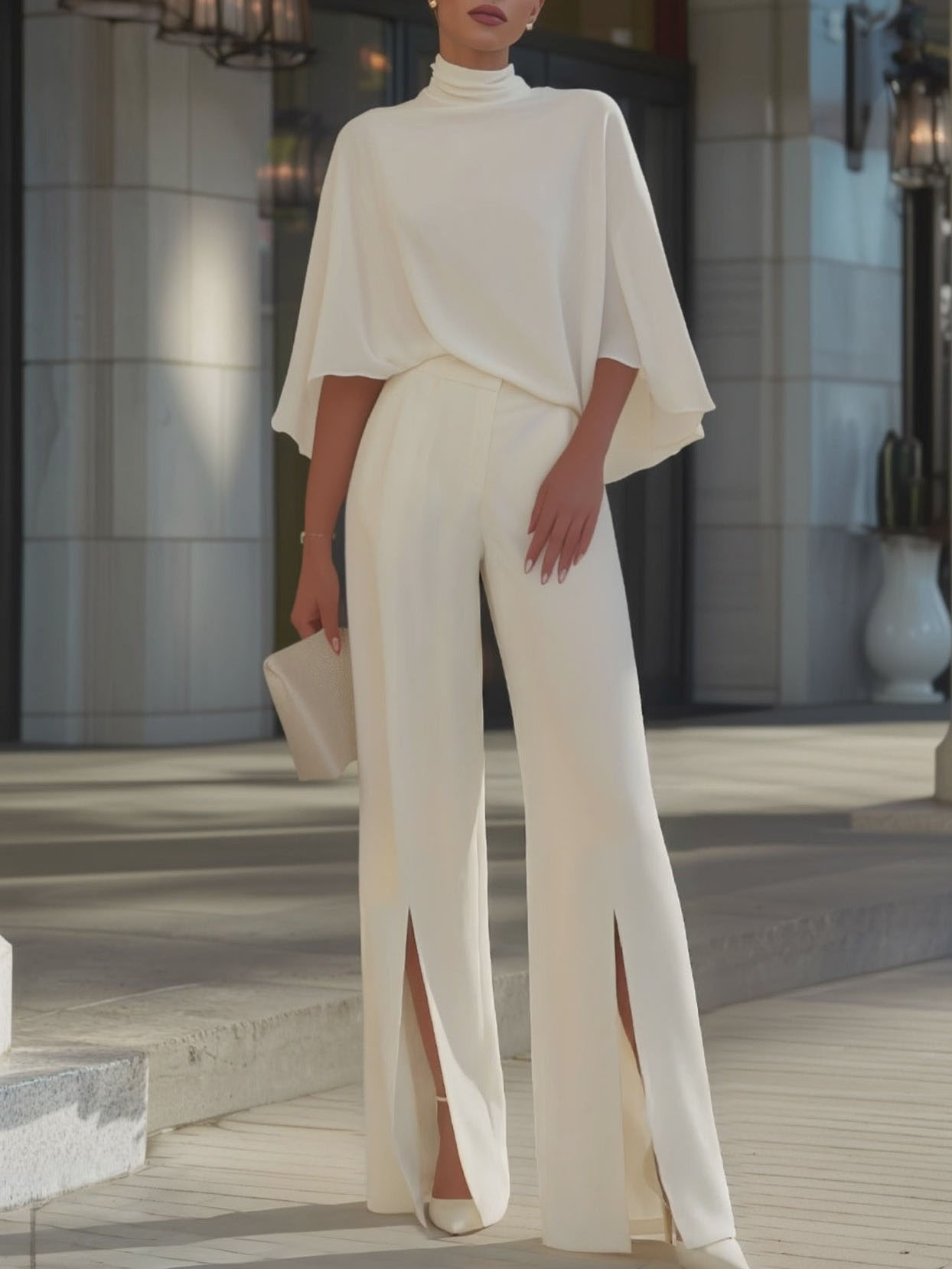 Minimalist High-Waist Slit Wide-Leg Pants & Top Set