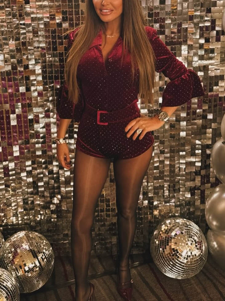 Elegant Button-down Collar Short Jumpsuit