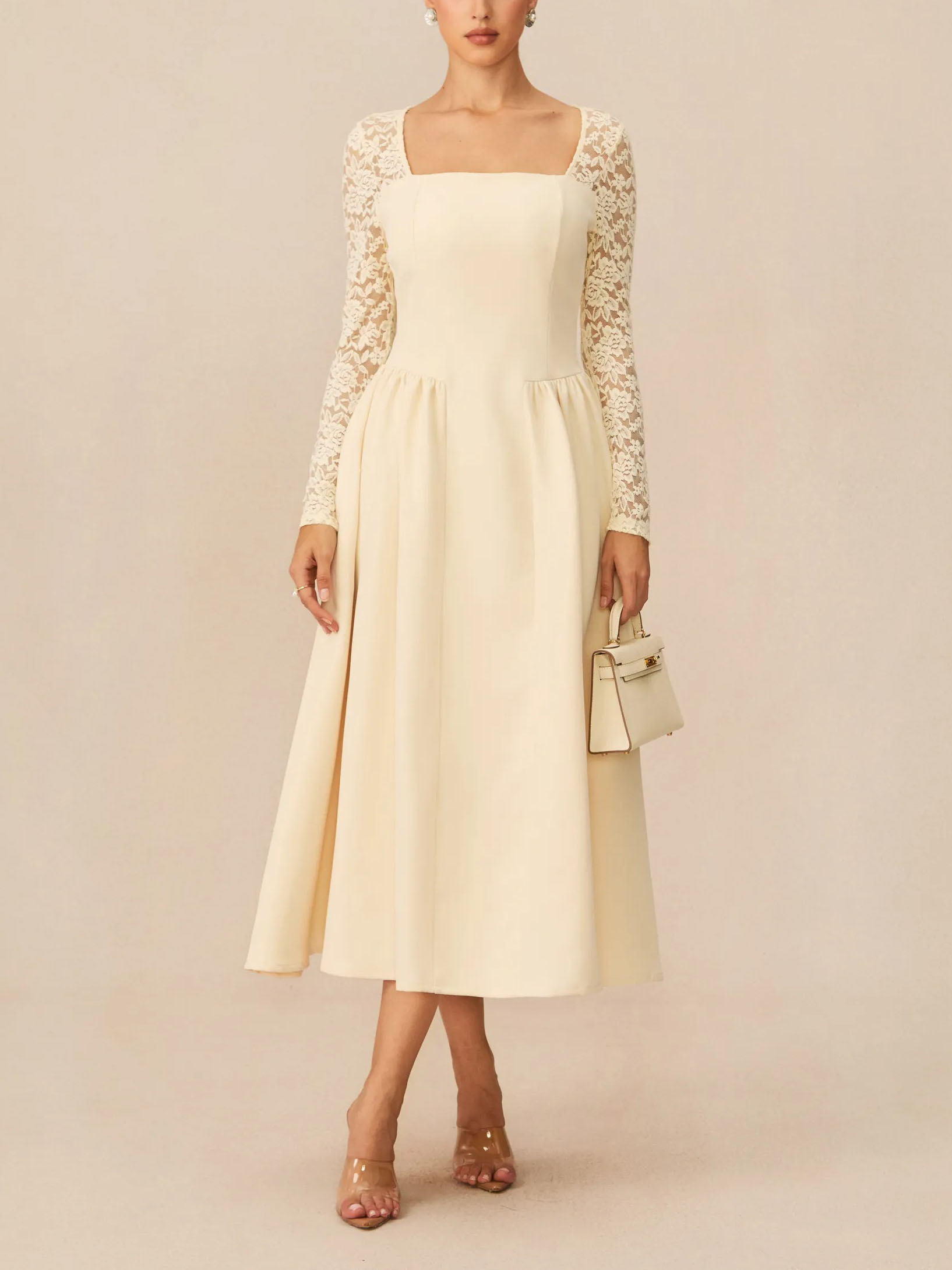Exquisite Lace Sleeve Midi Dress