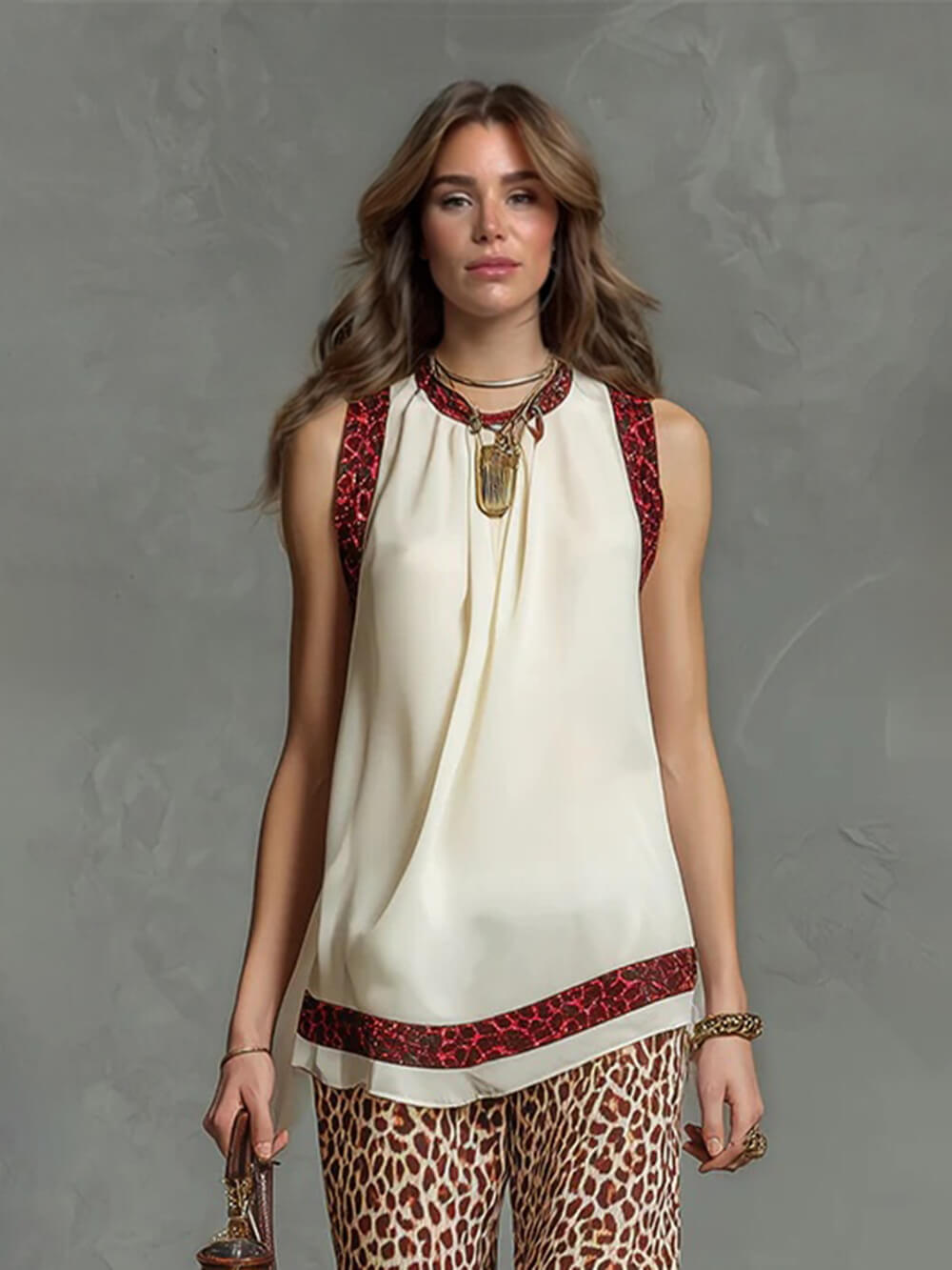 Fashion Leopard Print Elastic Waist Wide-Leg Pants