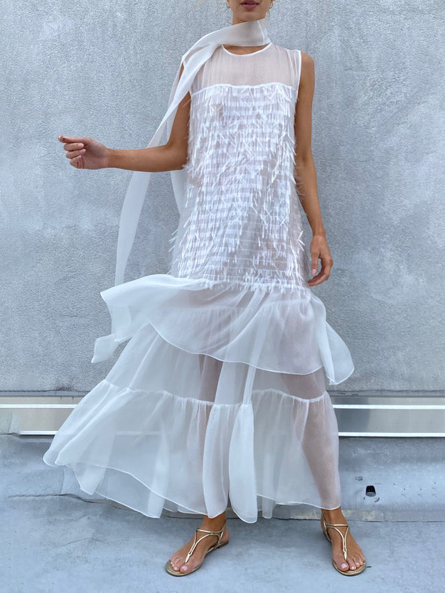 Elegant Sequin Ruffle Chiffon Gown Maxi Dress