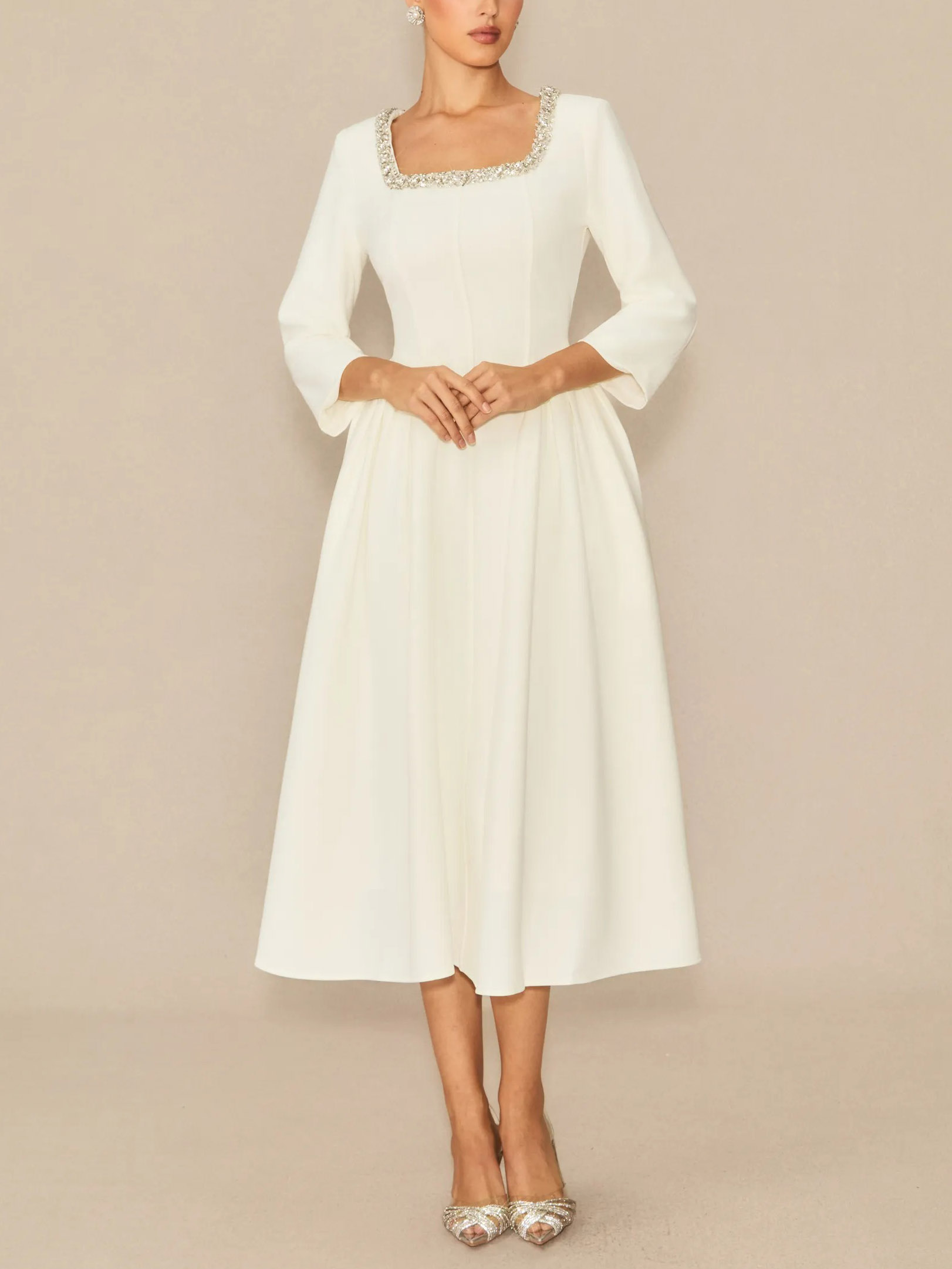 Elegant Crystal Embellished Midi Dress