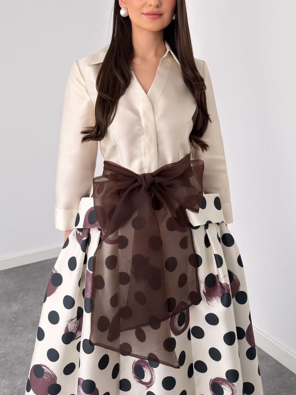 Elegant Polka Dot Print Tie-Waist Maxi Dress