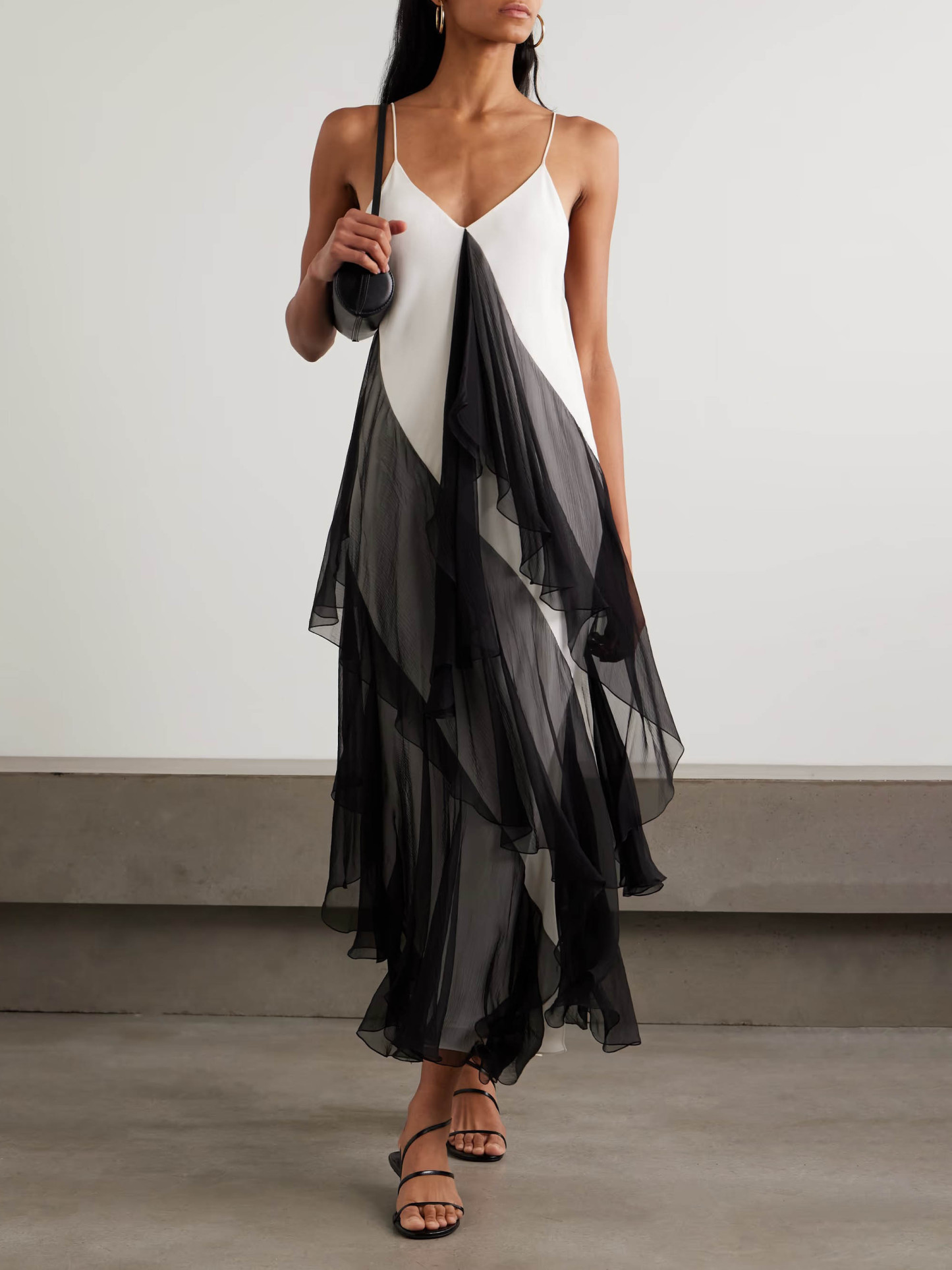 Asymmetrical Ruffled Two-tone Maxi Dress