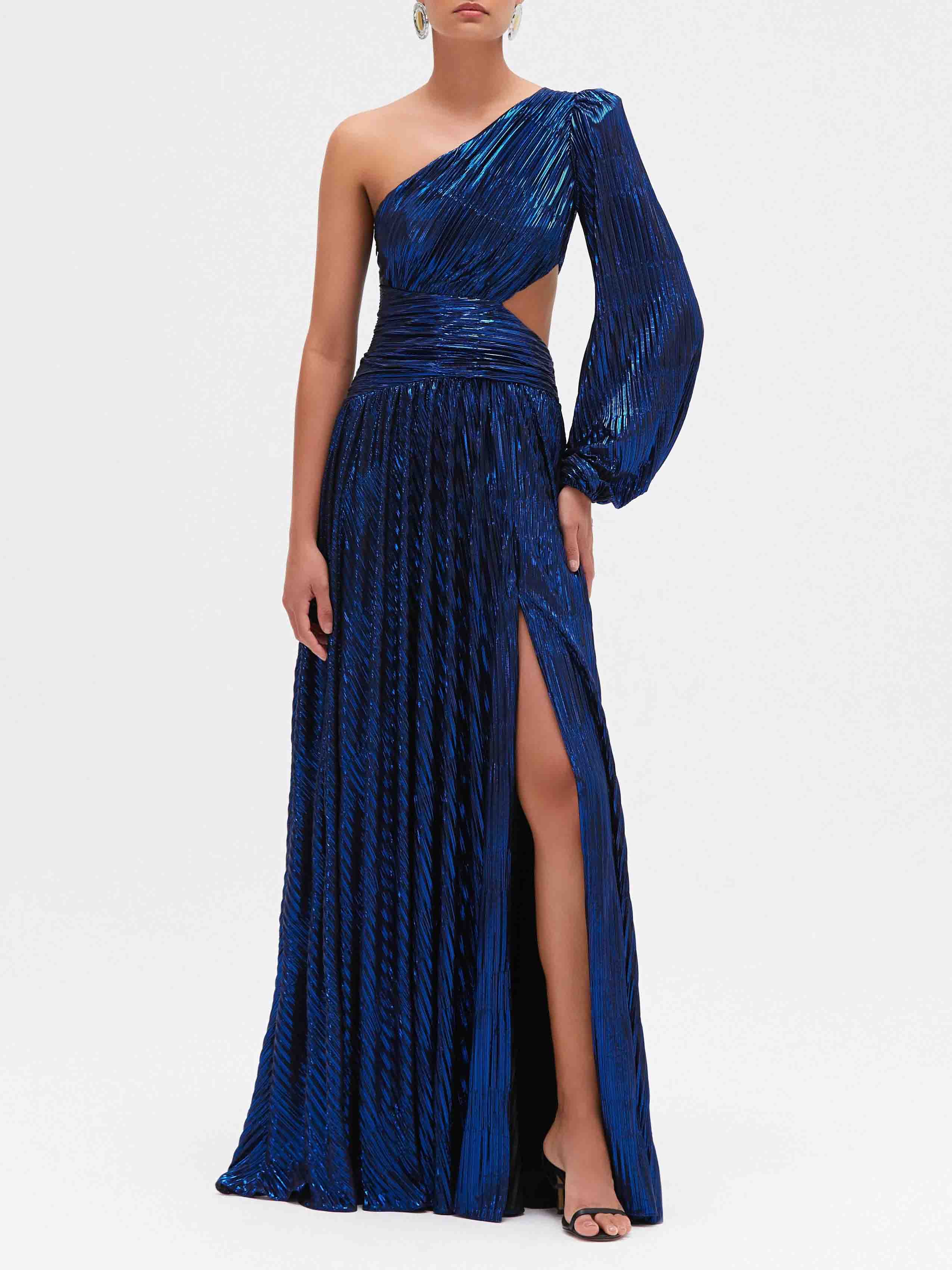 Elegant Asymmetric Neckline Pleated Maxi Dress