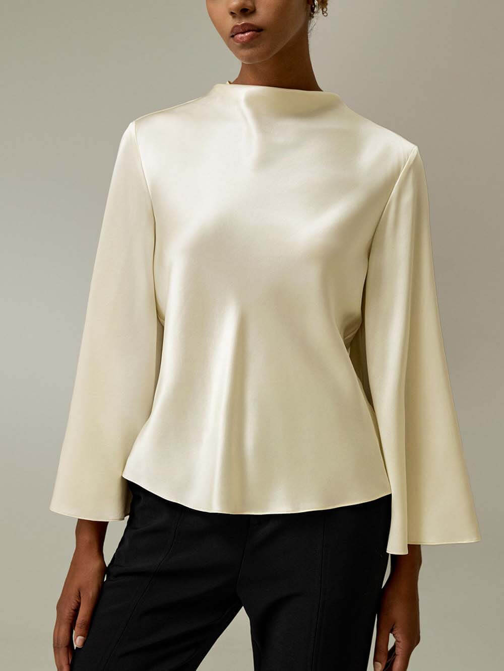 Exquisite Bell Sleeve Minimalist Satin Top