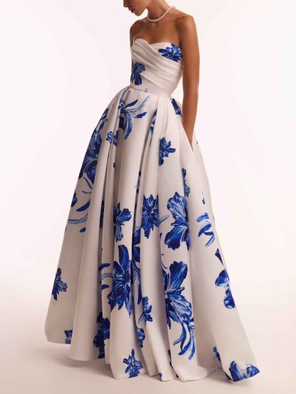 Elegant Off-the-shoulder Ruffled Bodycon Floral Print Maxi Dress
