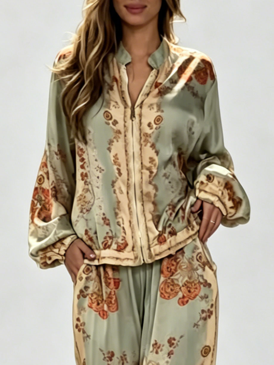 Retro Paisley Print Wide-Leg Pants