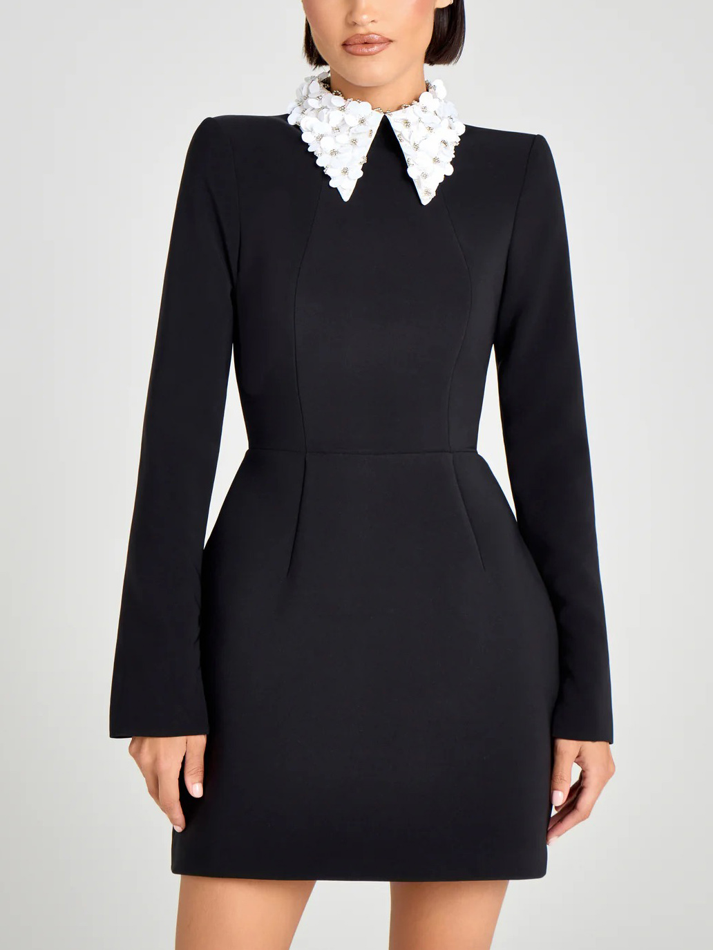 Elegant Diamond Floral Neckline Mini Dress