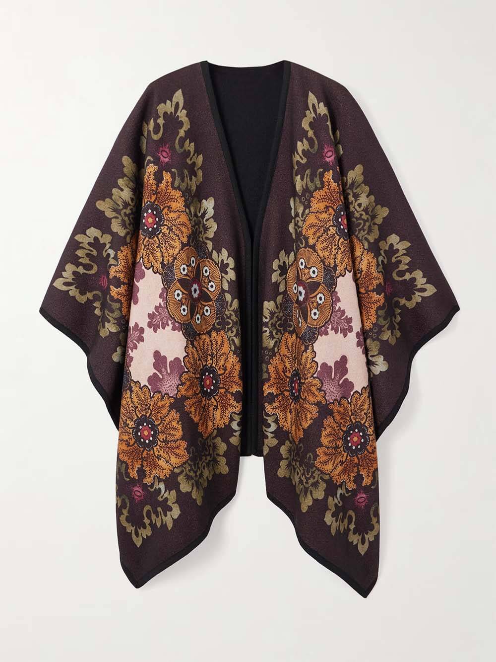 Casual Asymmetric Print Cardigan-Style Shawl Coat