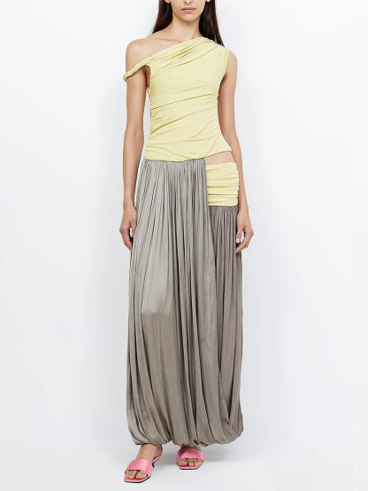 Elegant Boat Neck Pleated Maxi Dress