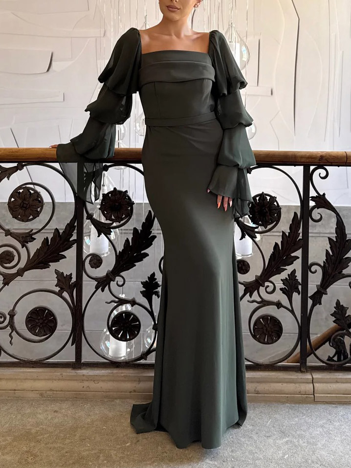 Elegant Square Neck Evening Maxi Dress