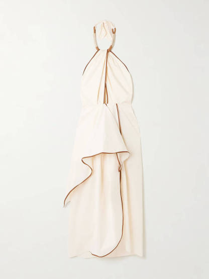 Unique Leather Trimmed Asymmetrical Backless Midi Dress