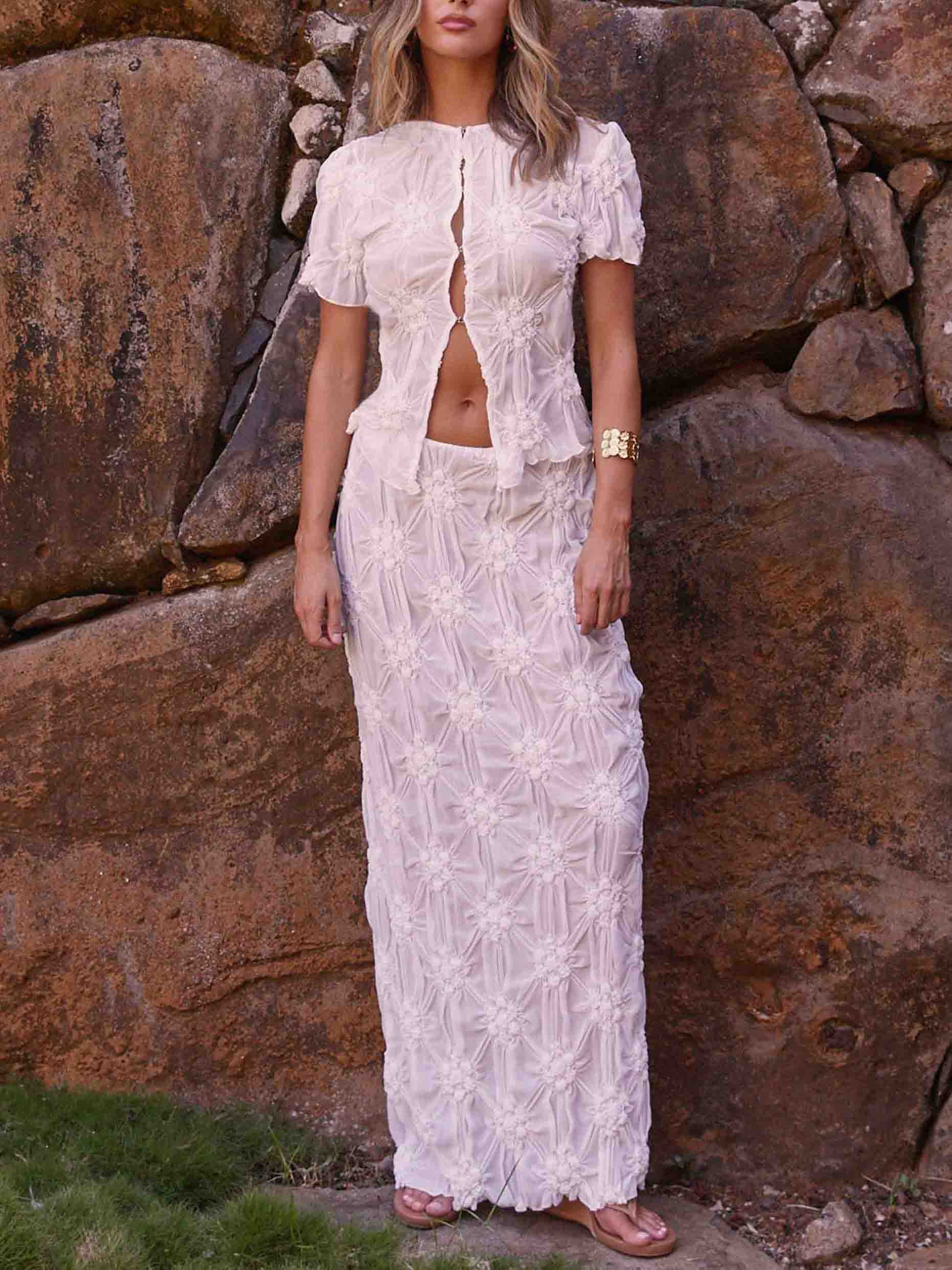 Exquisite Texture Floral See-Through Button-Down Shirt