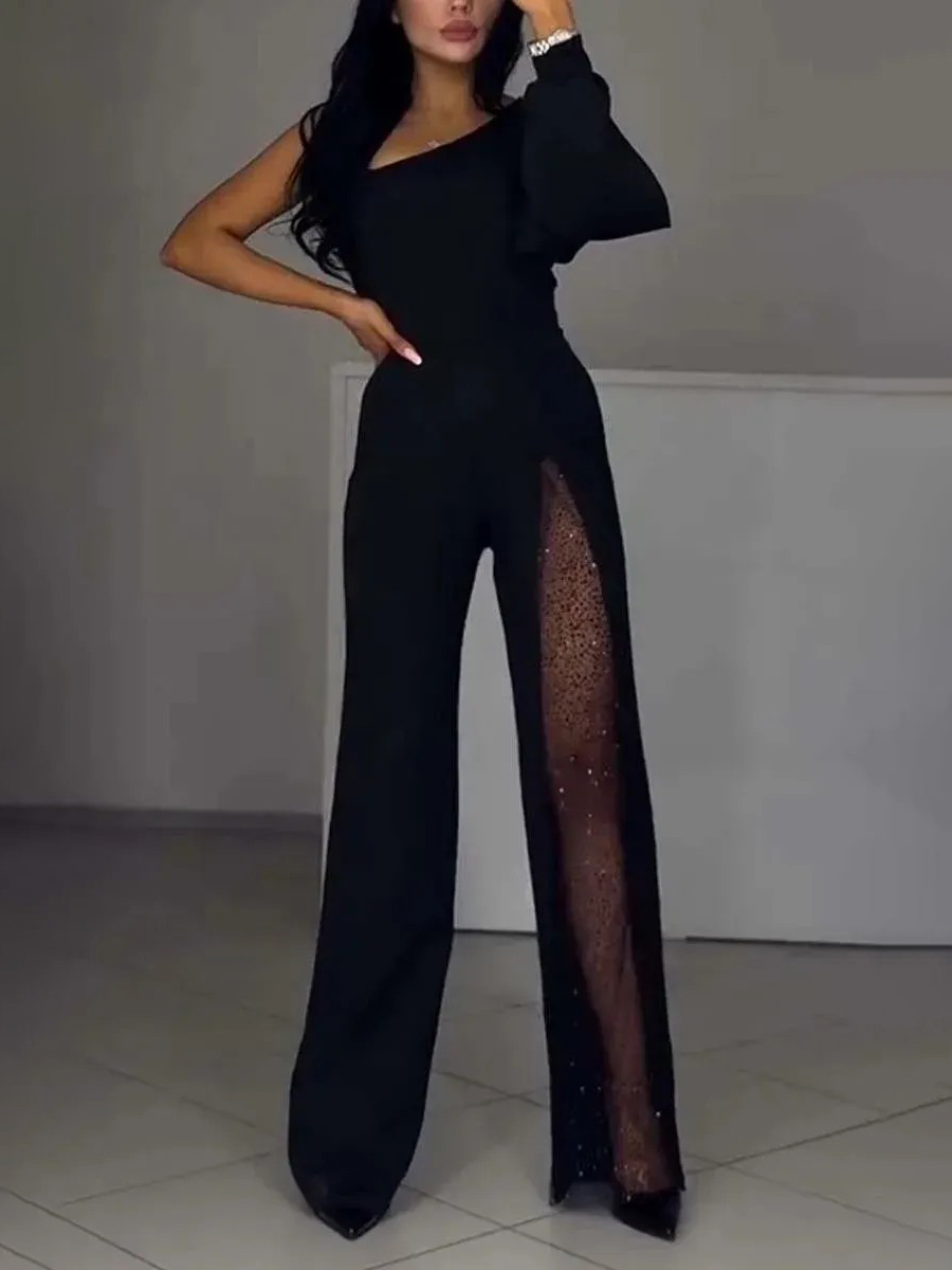 Elegant One-shoulder Sequined Jumpsuit
