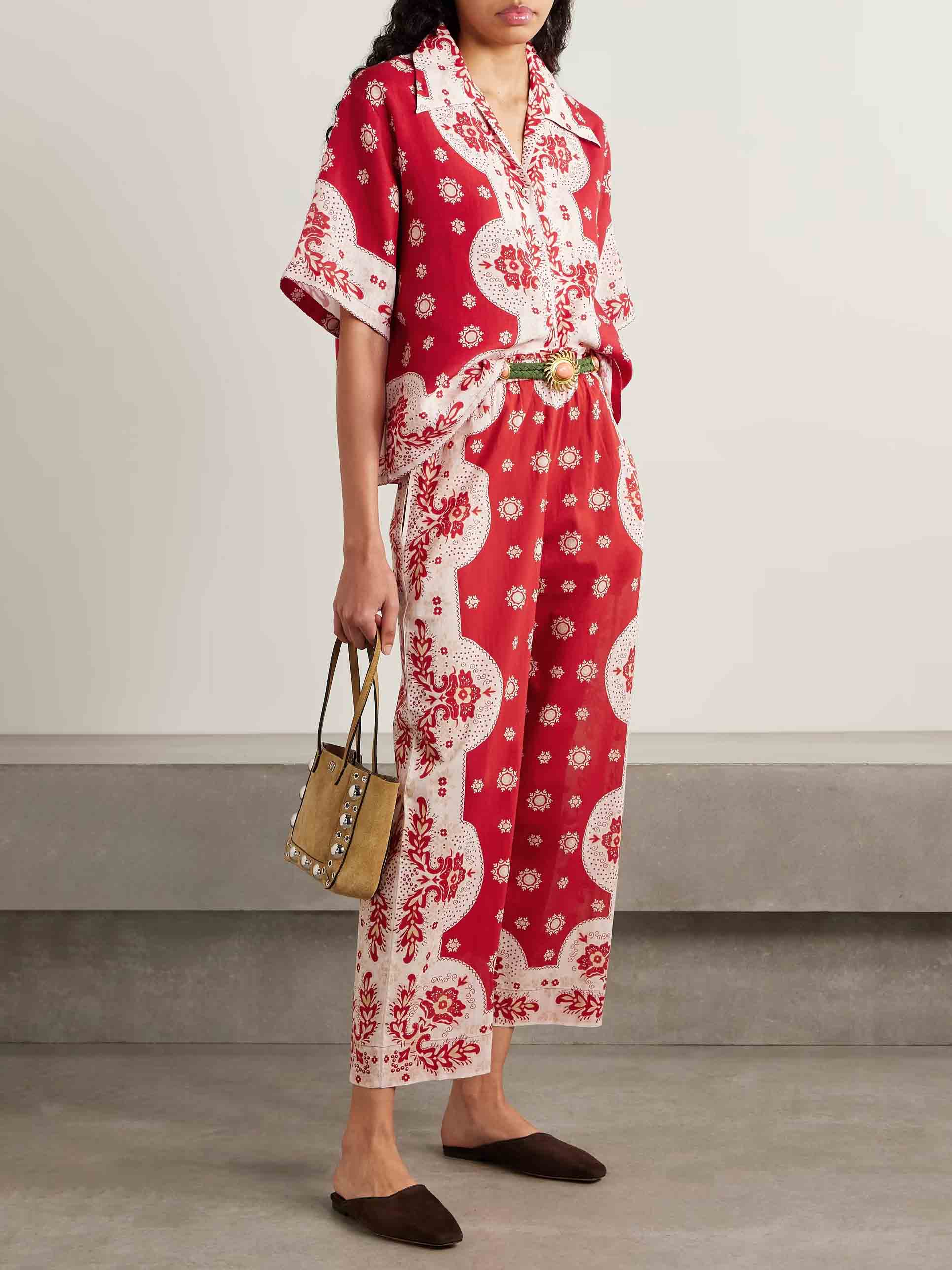 Retro Bright Floral Print Wide-leg Pants