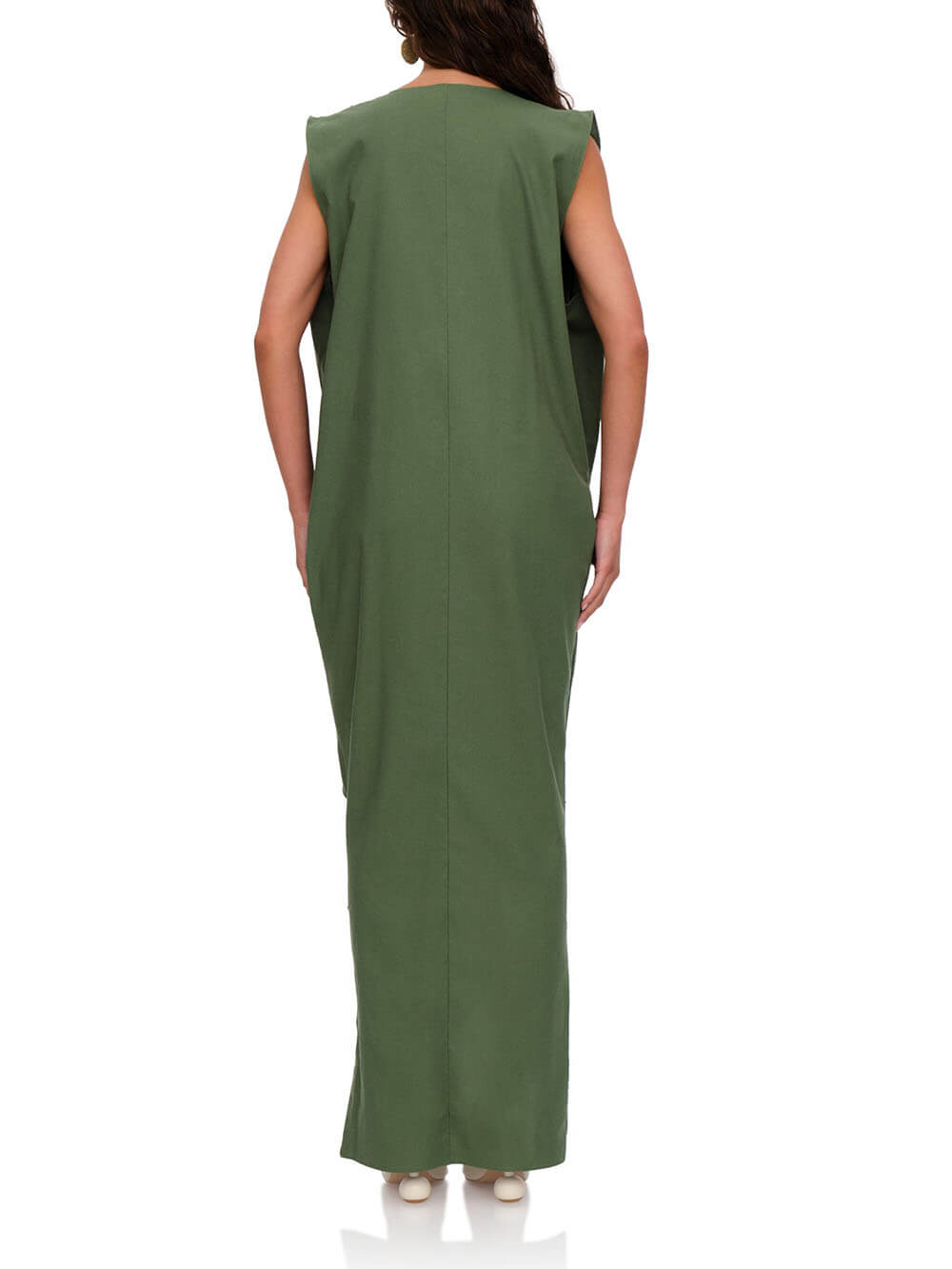 Modern Pleated Draped Linen Maxi Dress
