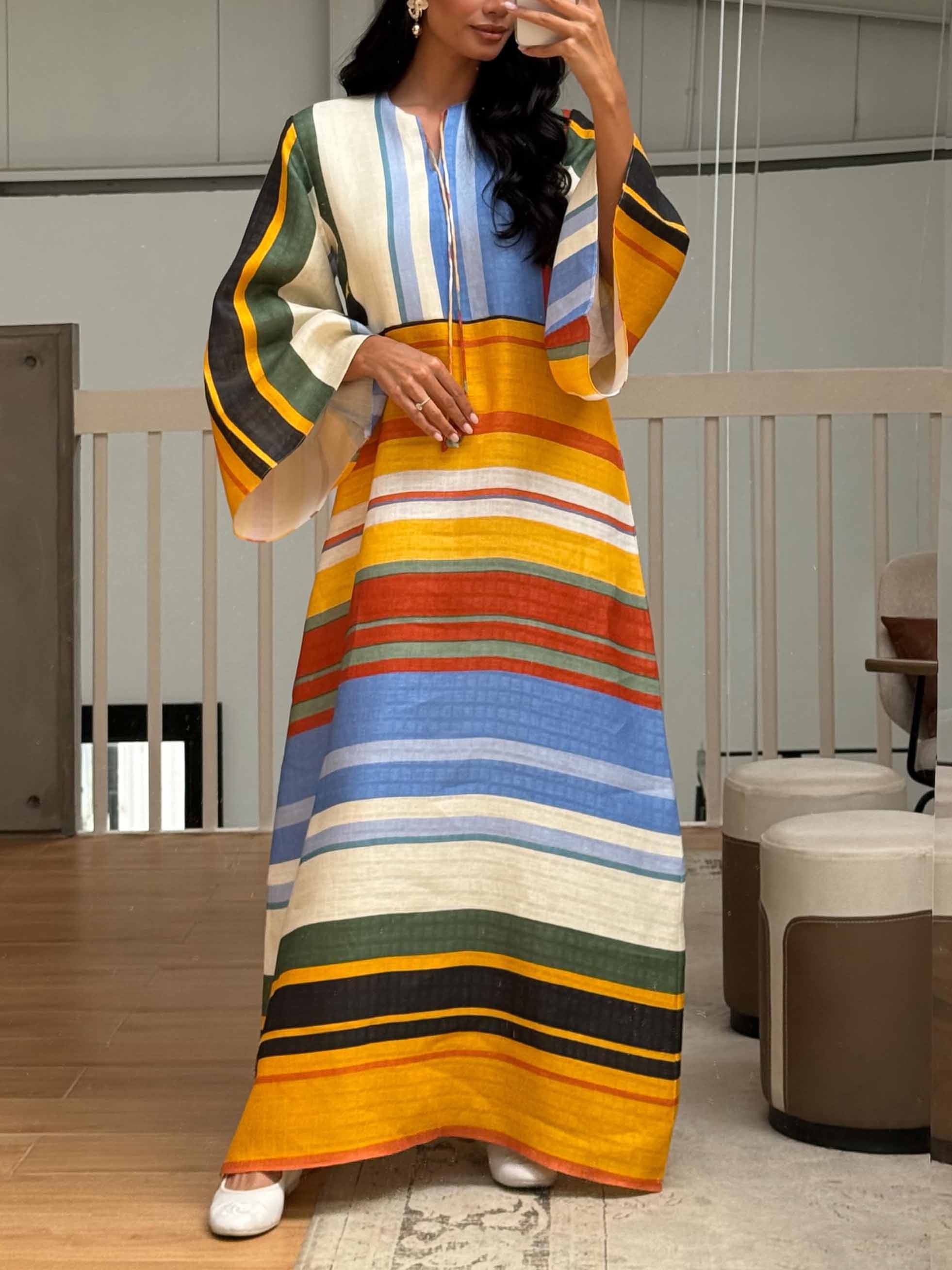 Bohemian Colorful Striped Maxi Dress