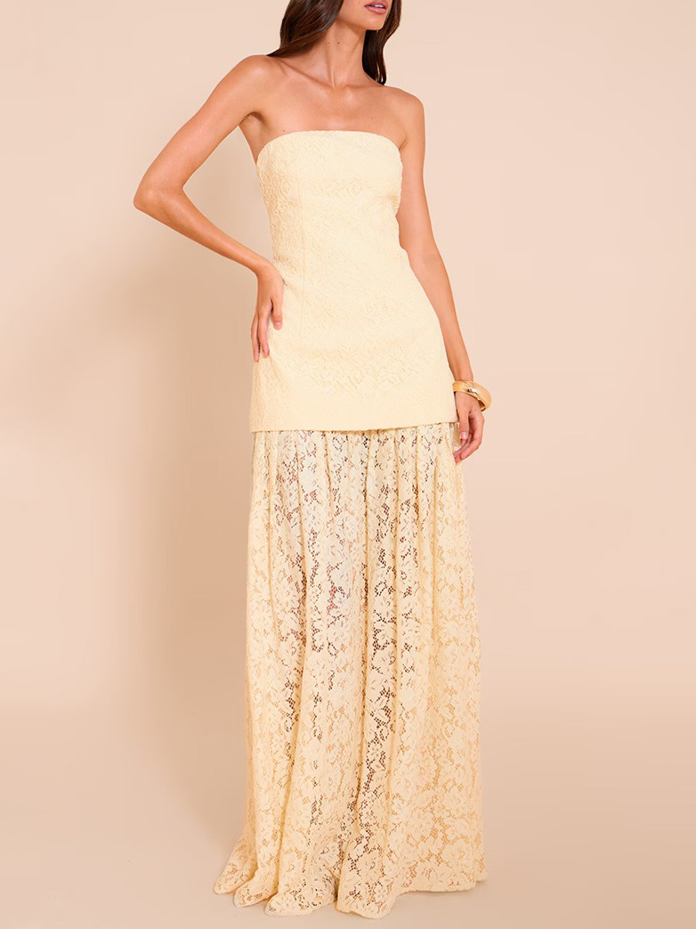 Elegant Strapless Lace Maxi Dress