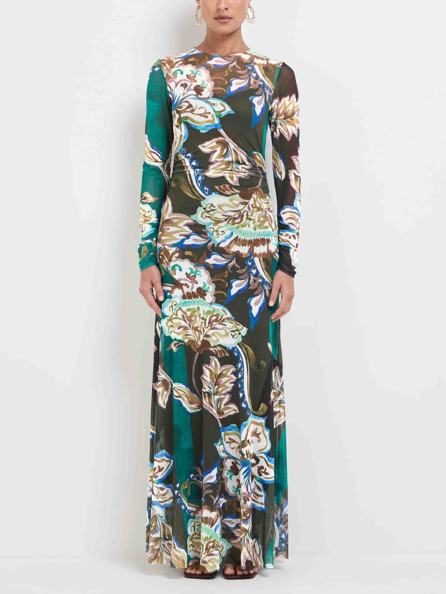 Exquisite Painting Fantasy Floral Print Mesh Maxi Dress