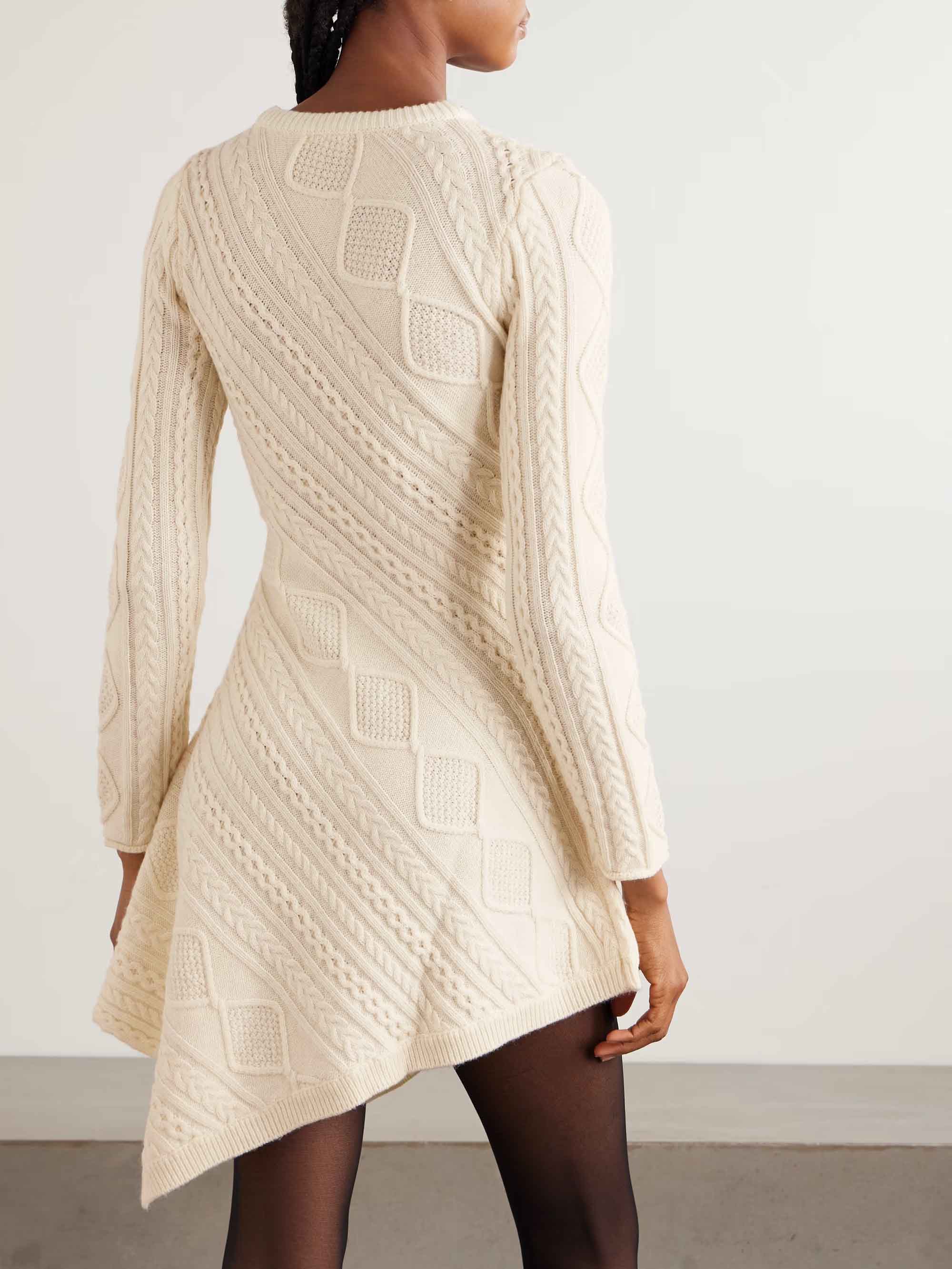 Casual Asymmetrical Cable Knit Sweater Mini Dress