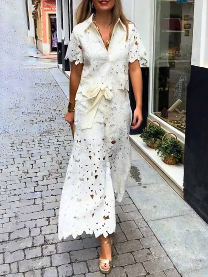 Casual Cutout Lace Wide-Leg Pants