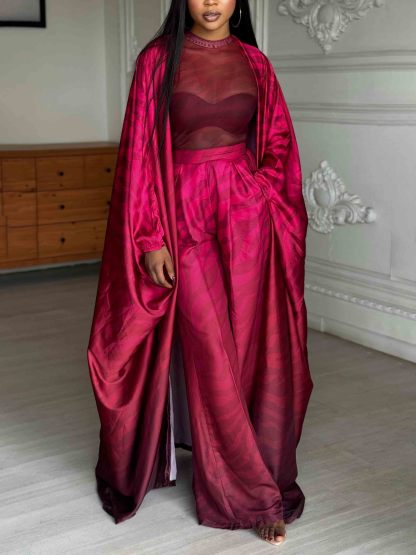 Gradient Zebra Print Satin Mesh T-shirt Three-piece Set