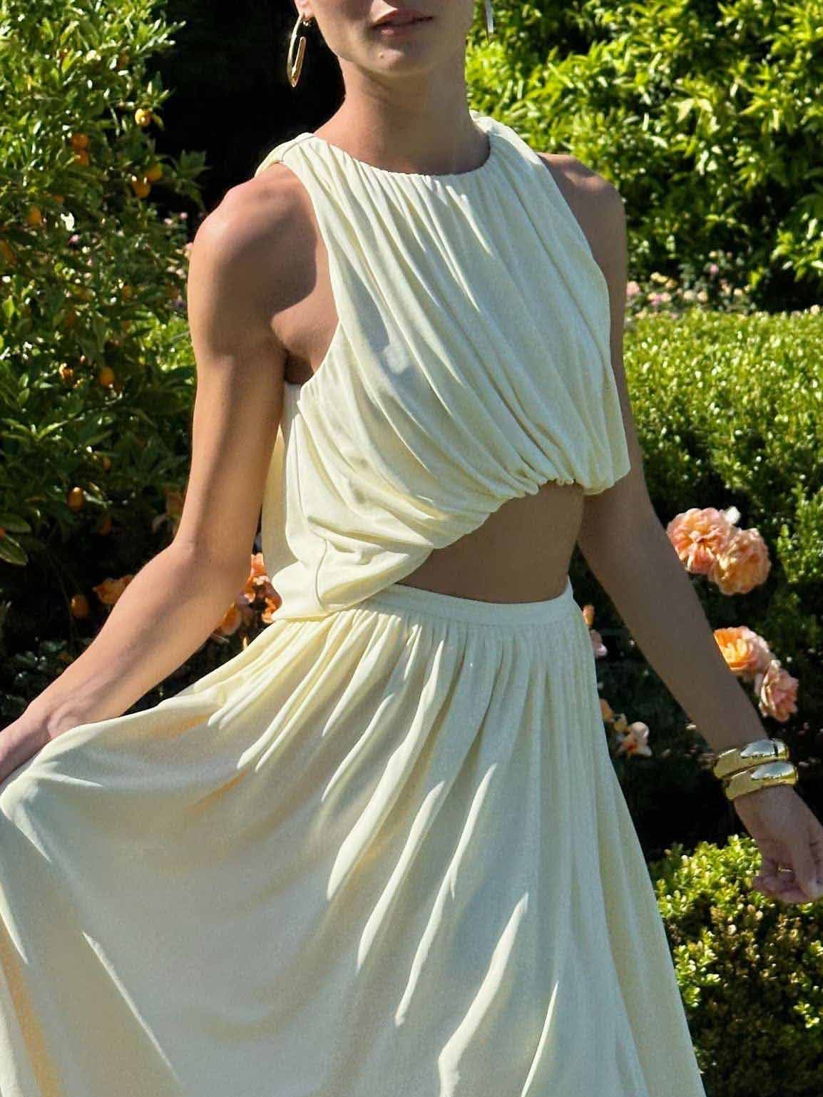 Elegant Asymmetrical Hem Cropped Top And Skirt Two-piece Set