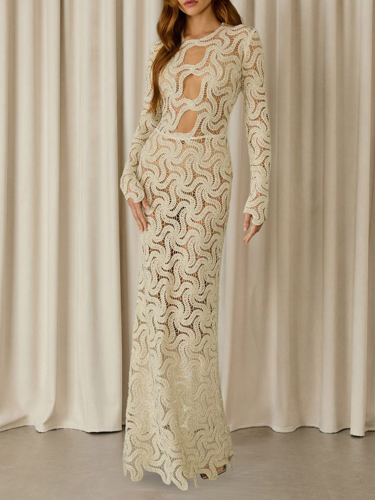 Elegant Wave Cutout Lace Maxi Dress – Likemychoice