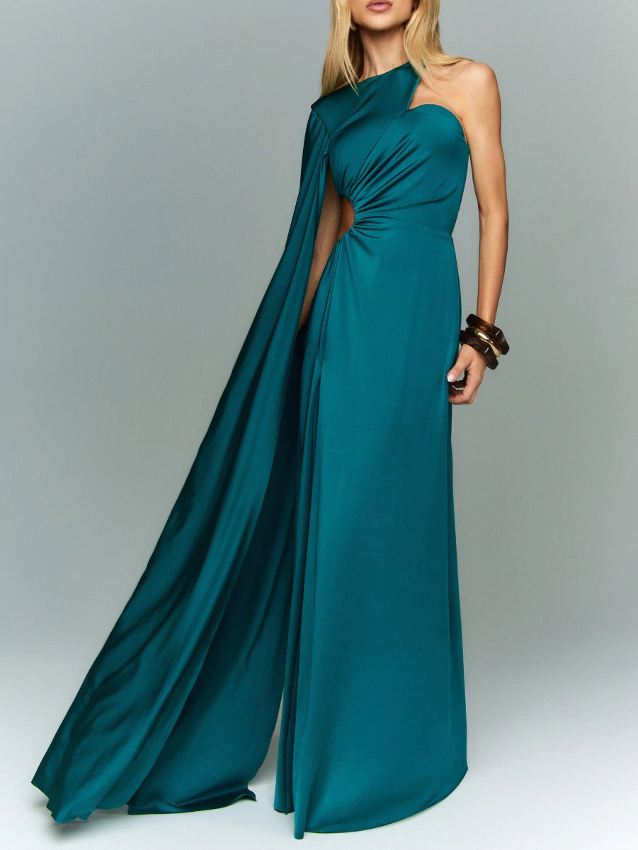 Sexy One-Shoulder Cutout Slit Maxi Dress