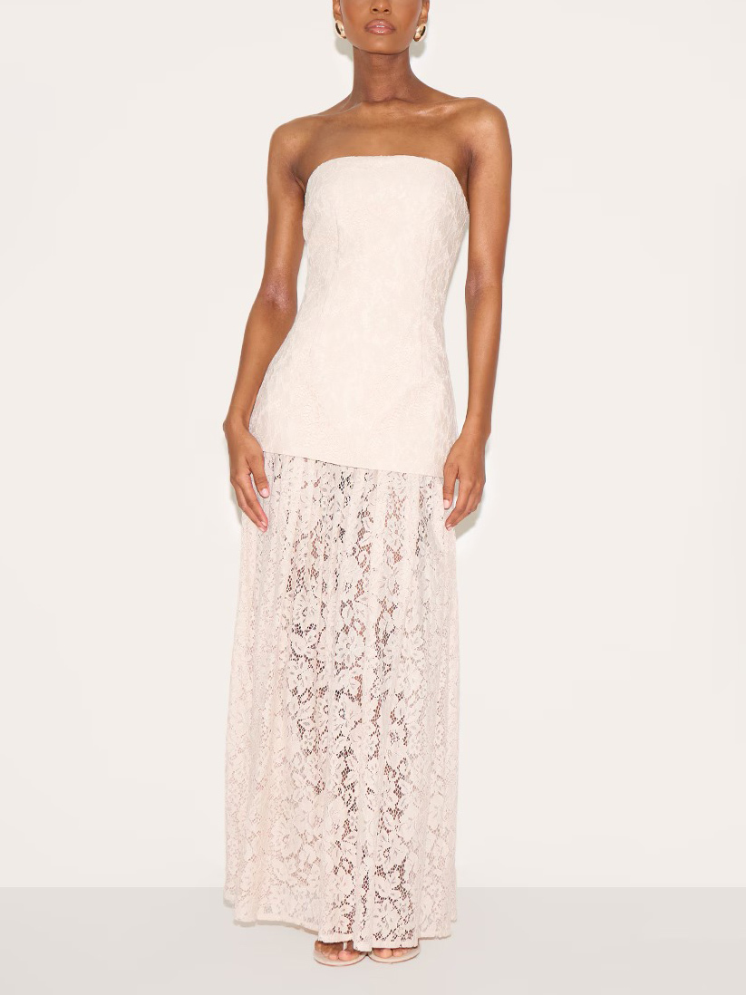 Elegant Strapless Lace Maxi Dress