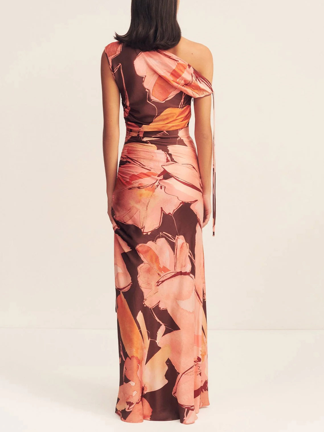 Elegant Asymmetric Floral Print Pleated One Shoulder Maxi Dress