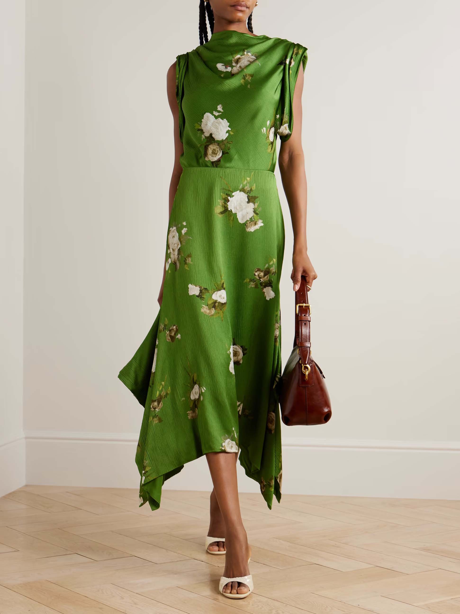 Exquisite Rose Floral Print Satin Irregular Skirt