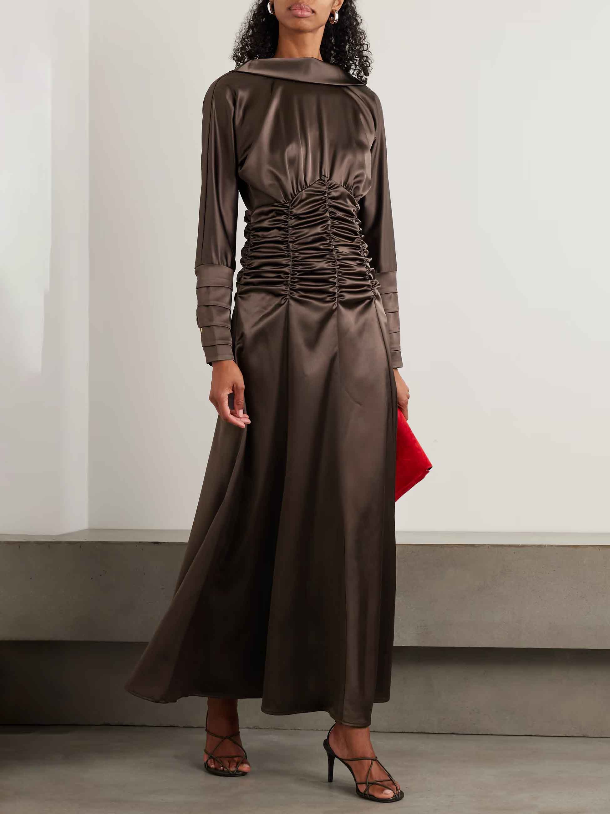 Elegant Backless Pleated Cinched-Waist Maxi Dress