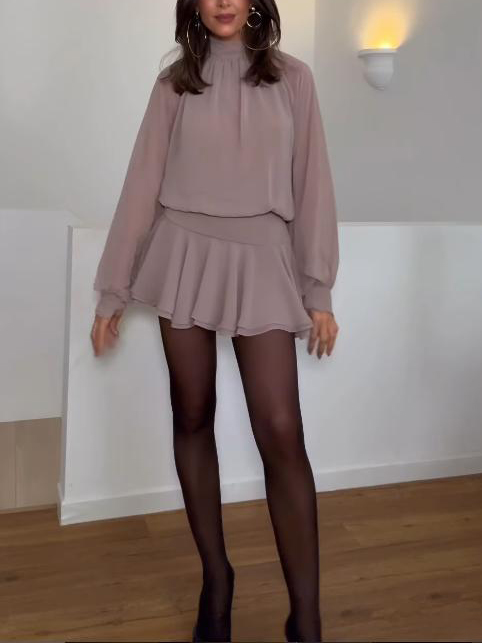 Exquisite Flowing Long-sleeved Chiffon Mini Dress