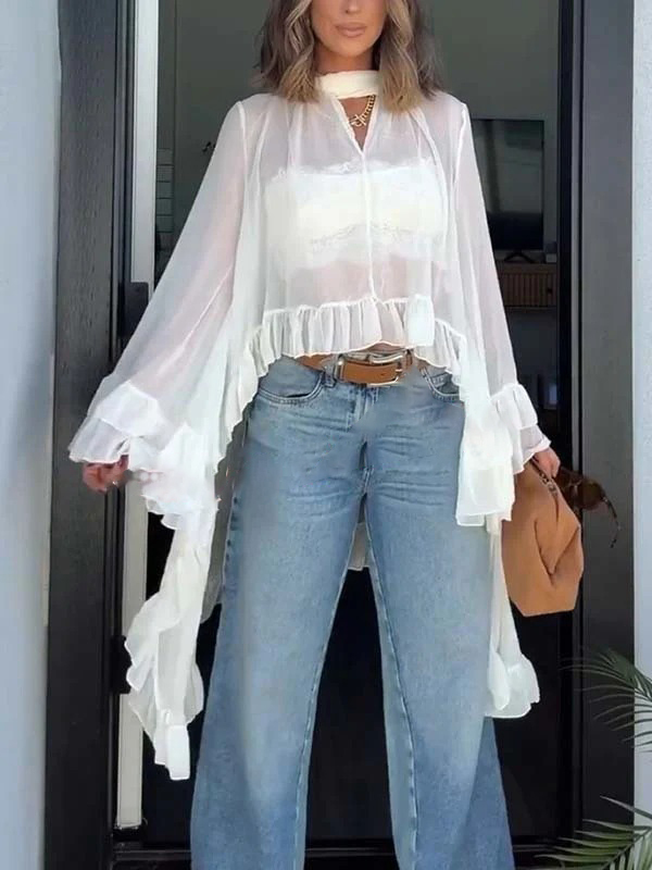 Exquisite Irregular Ruffled Chiffon Flowing Shirt