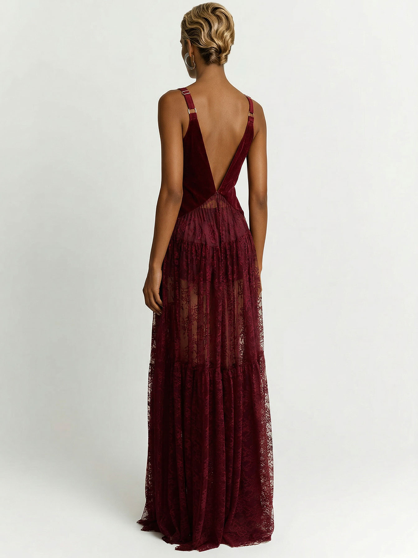 Elegant Lace Deep V-neck Tulle Maxi Dress