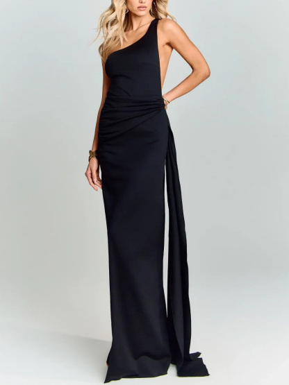 Elegant Satin Open-back Maxi Dress