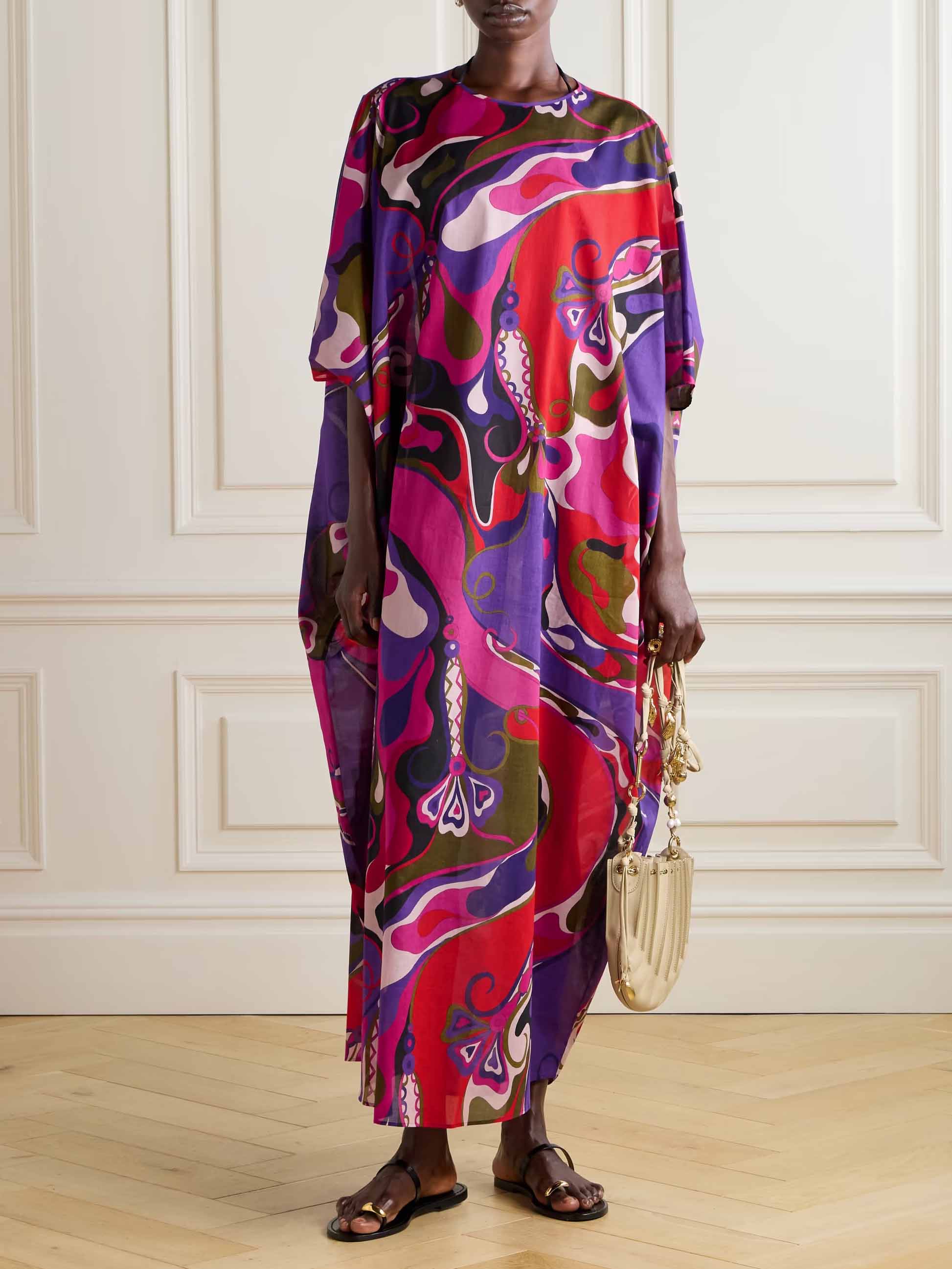 Unique Abstract Floral Print Long Robe Dress