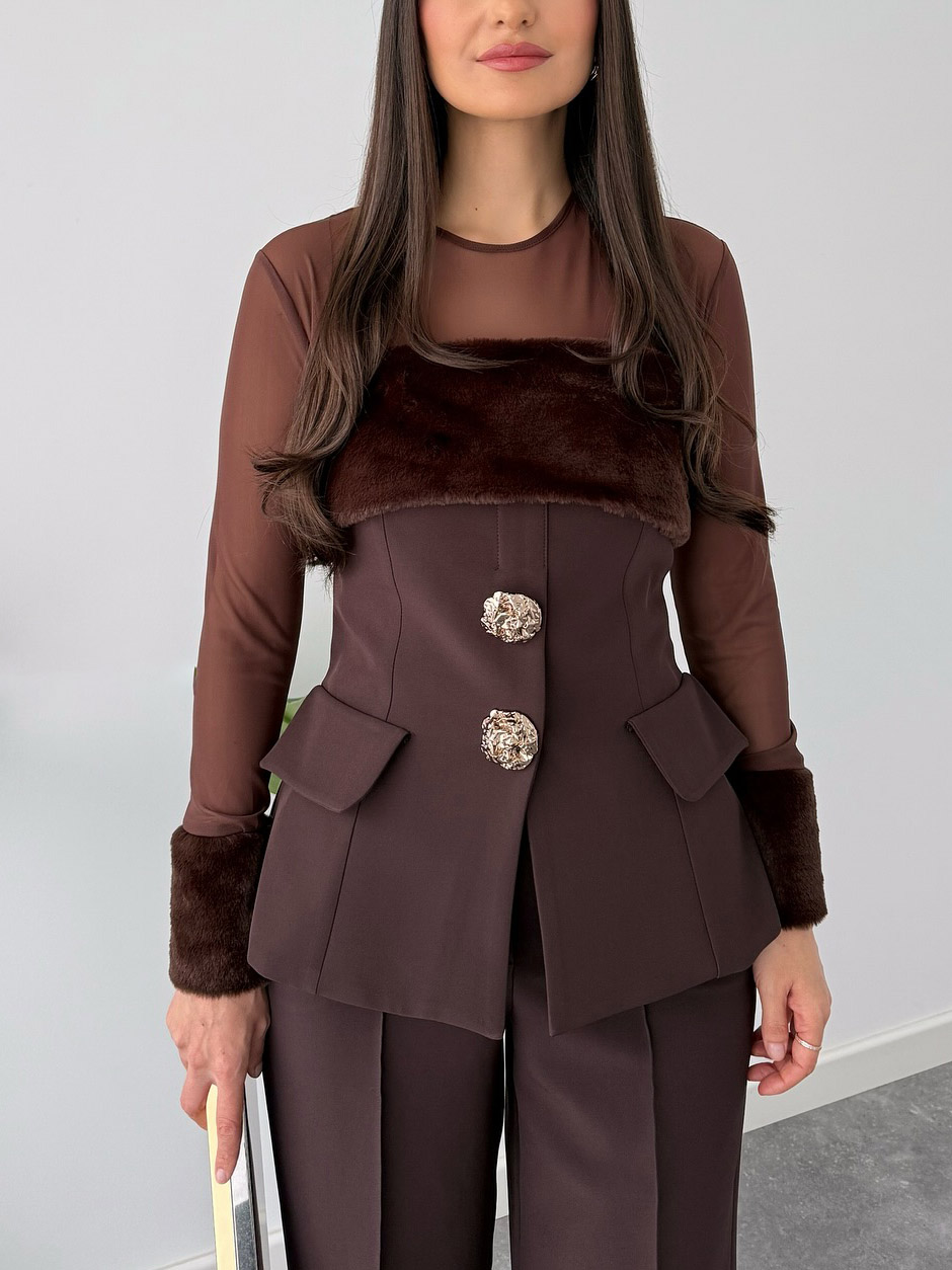 Elegant Two-piece Mesh And Plush Patchwork Top