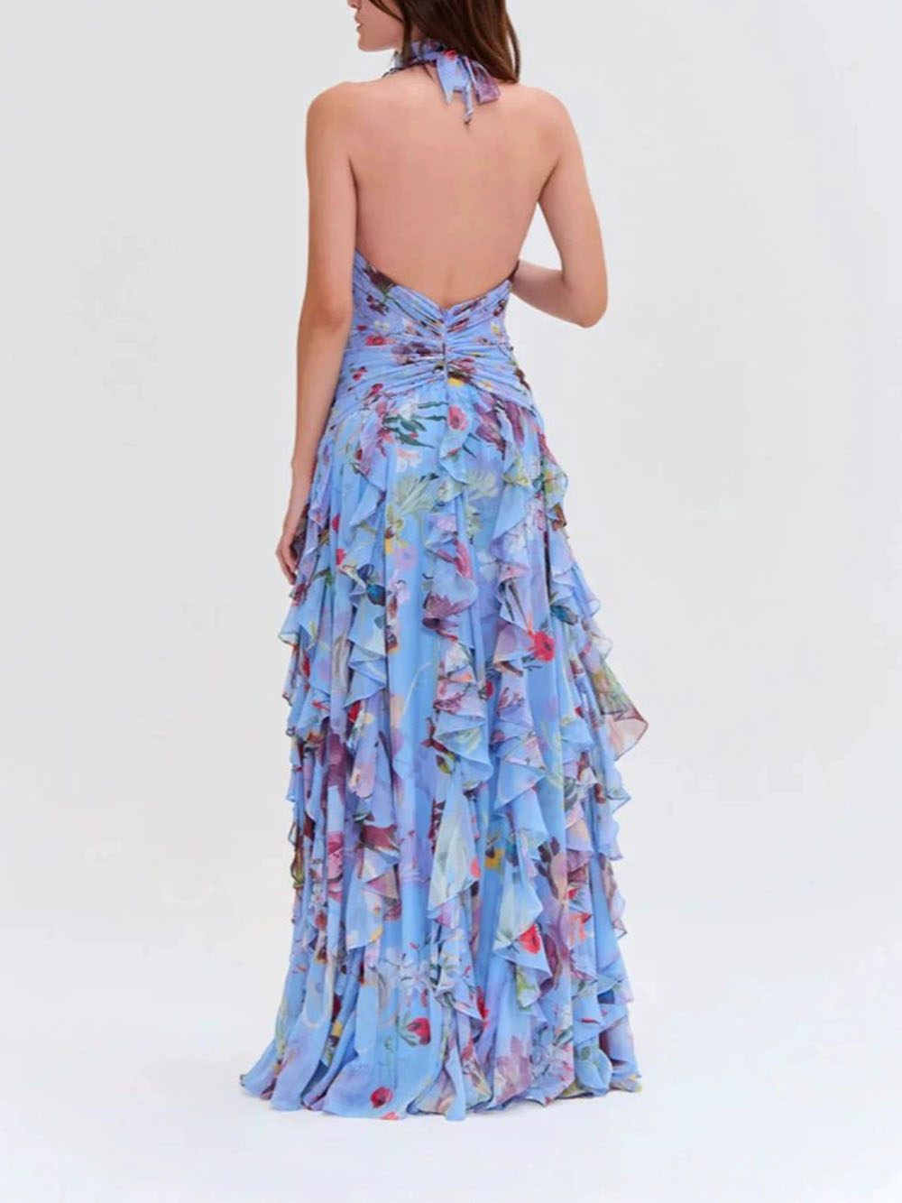 Fashionable Printed Pleated Waist-cinching Dress