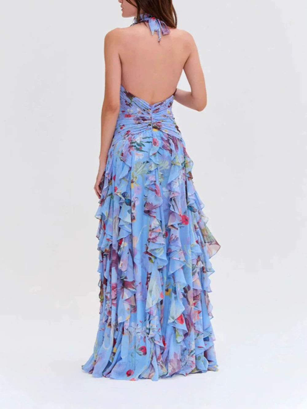 Fashionable Printed Pleated Waist-cinching Dress